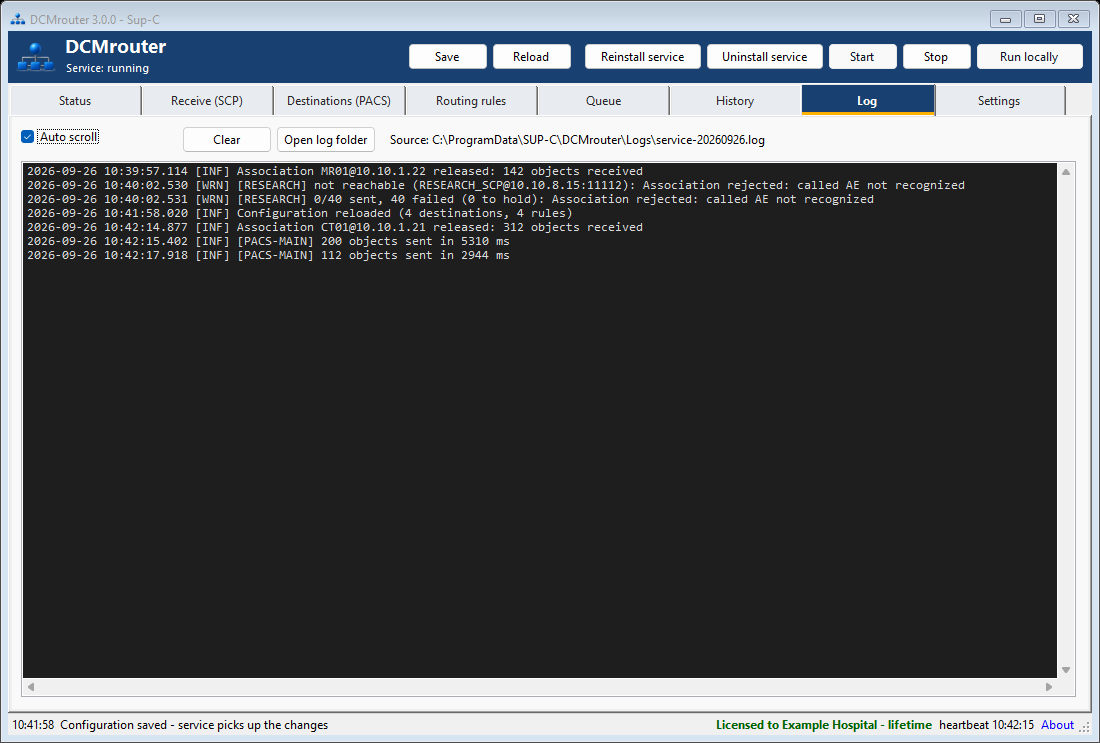 DCMrouter live log viewer