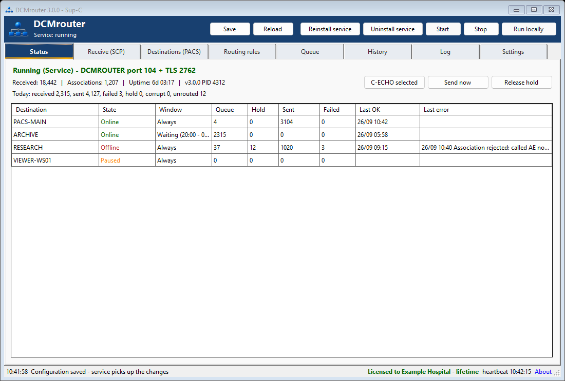 DCMrouter 3.0 live status overview